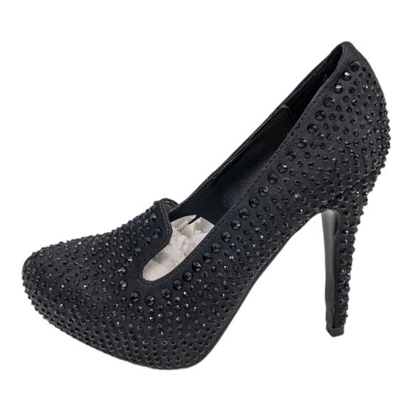 Italina Shoes - Italina Selina Black Rhinestone Studded Satin Stiletto Stiletto High Heels 6.5